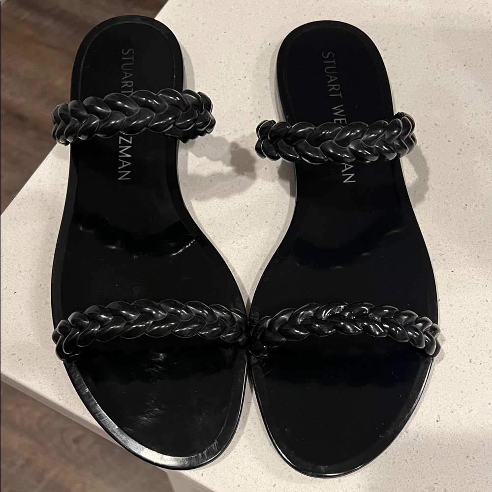 Stuart Weitzman Black Double Braided Plastic Sandals